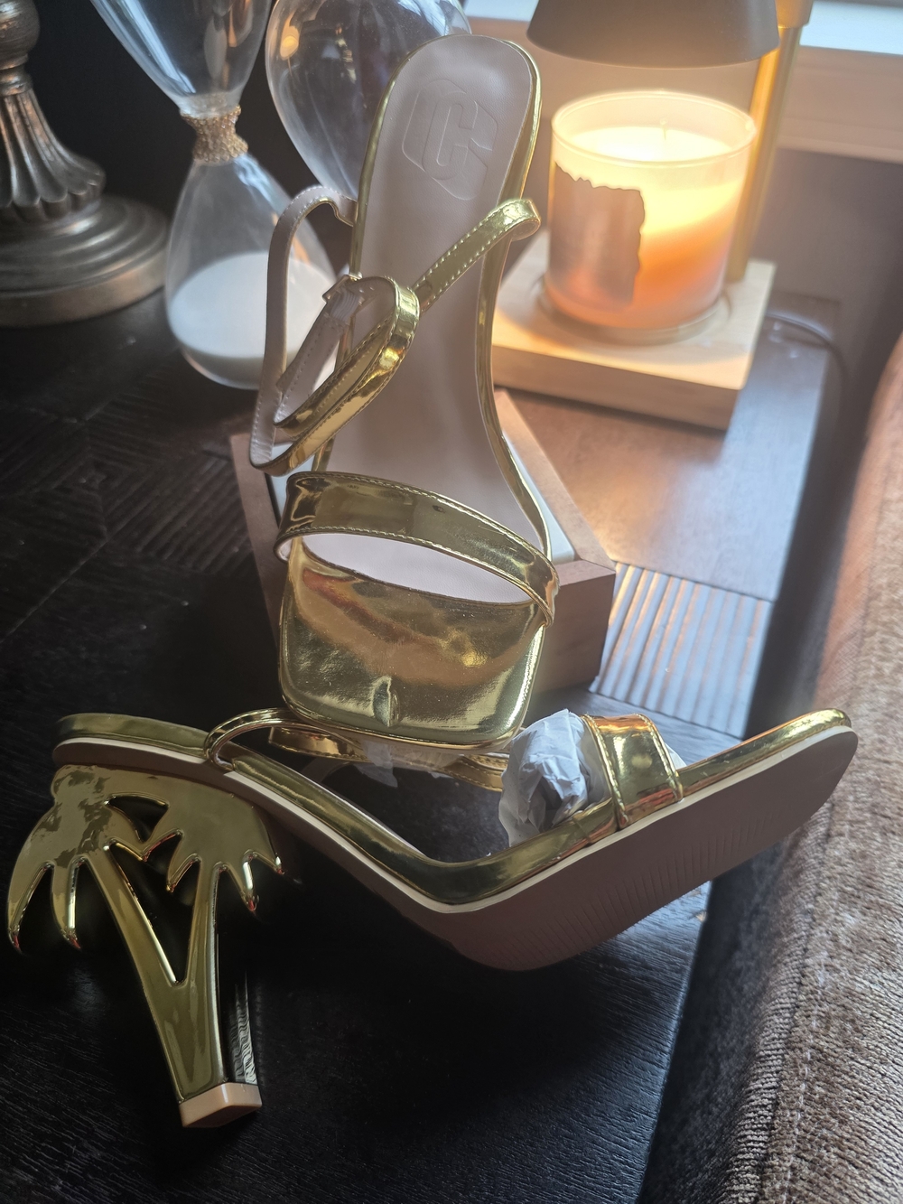 Metallic Gold Strappy Palm-Heel Sandal - Women